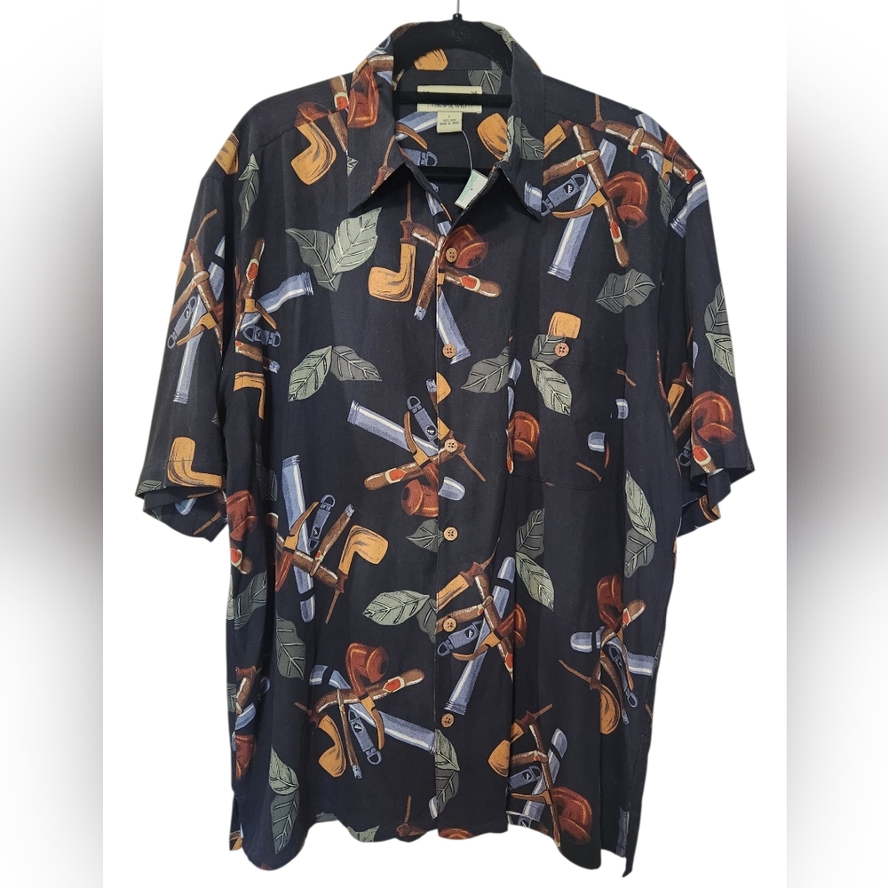 NEW Paradise Coves 100% Silk Cigar Pipe Cuban Shirt Size Large